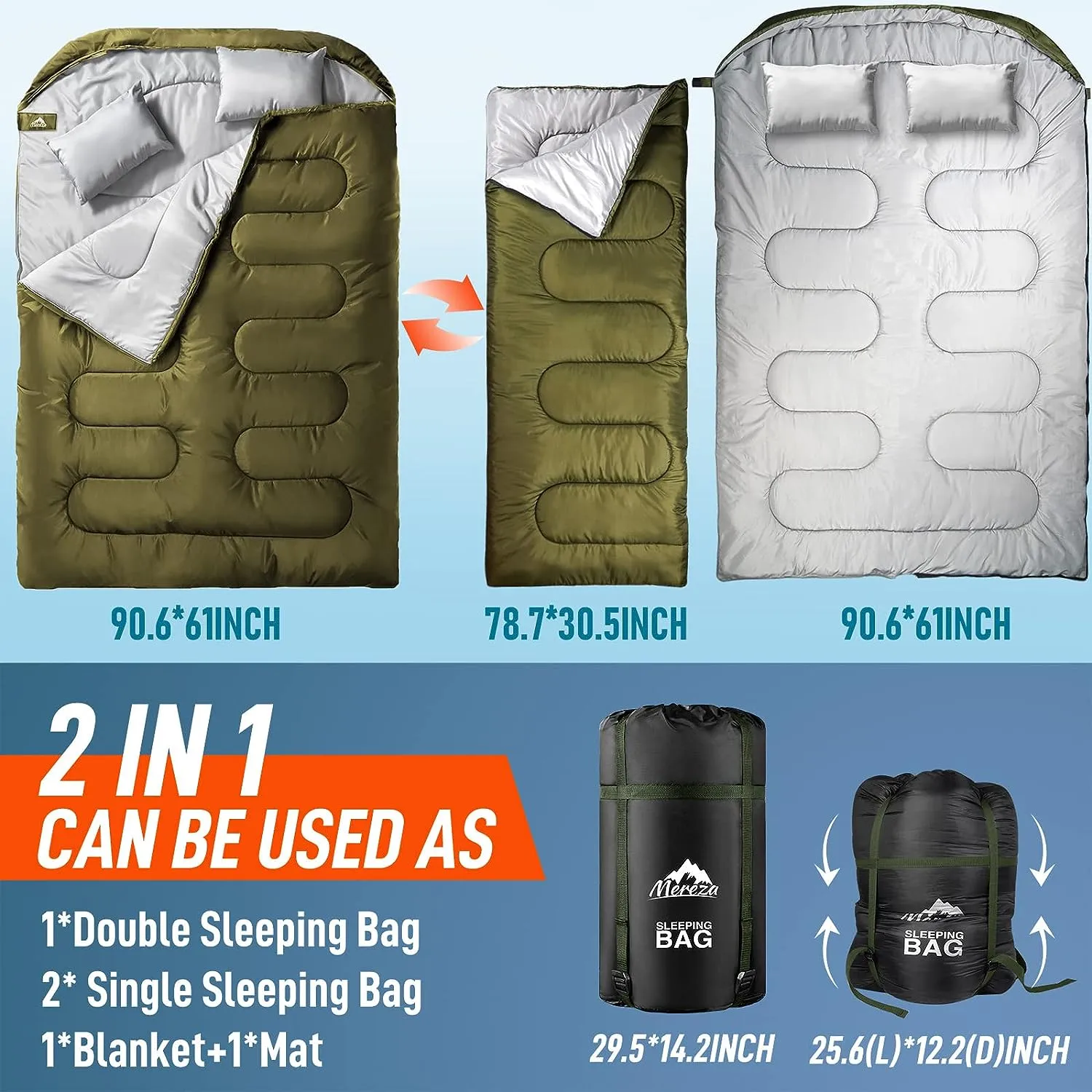 2Person XL Sleeping Bag AllSeason Comfort for Camping  Backpacking