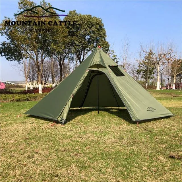 3-4 Person Ultralight Pyramidal Big Camping Tent with Chimney Hole Awnings