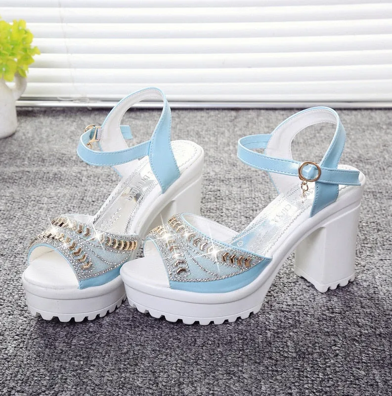 Amozae-  Designer   new   fashion women's sandals summer diamond fish mouth muffin platform High heels casual slippers womens shoes