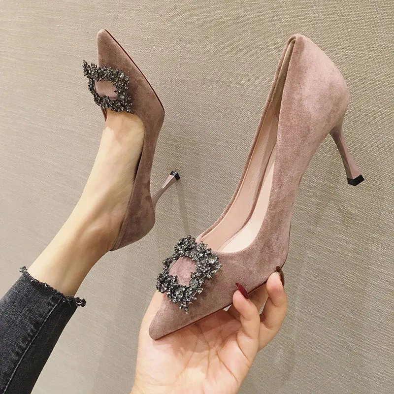 Amozae-Graduation Gift Big Sale Spring/Autumn Women Pumps Slip-On Fashion   Pointed Toe High-heel Shoes with Metal Buckle Women Shoes Zapatos De Muje