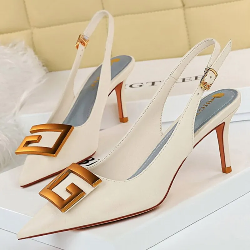 Amozae- Women 7.5cm High Heels Slingback Summer Sandals Lady Weave Leather Stripper Sandles Wedding Bridal Low Heels Blue Shoes