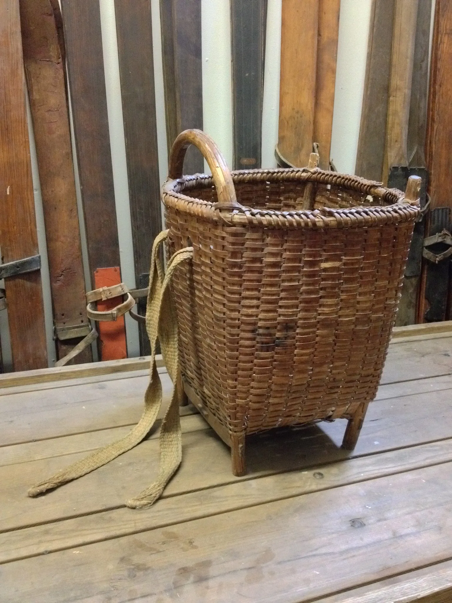 Antique French Woven Wicker Picking Basket