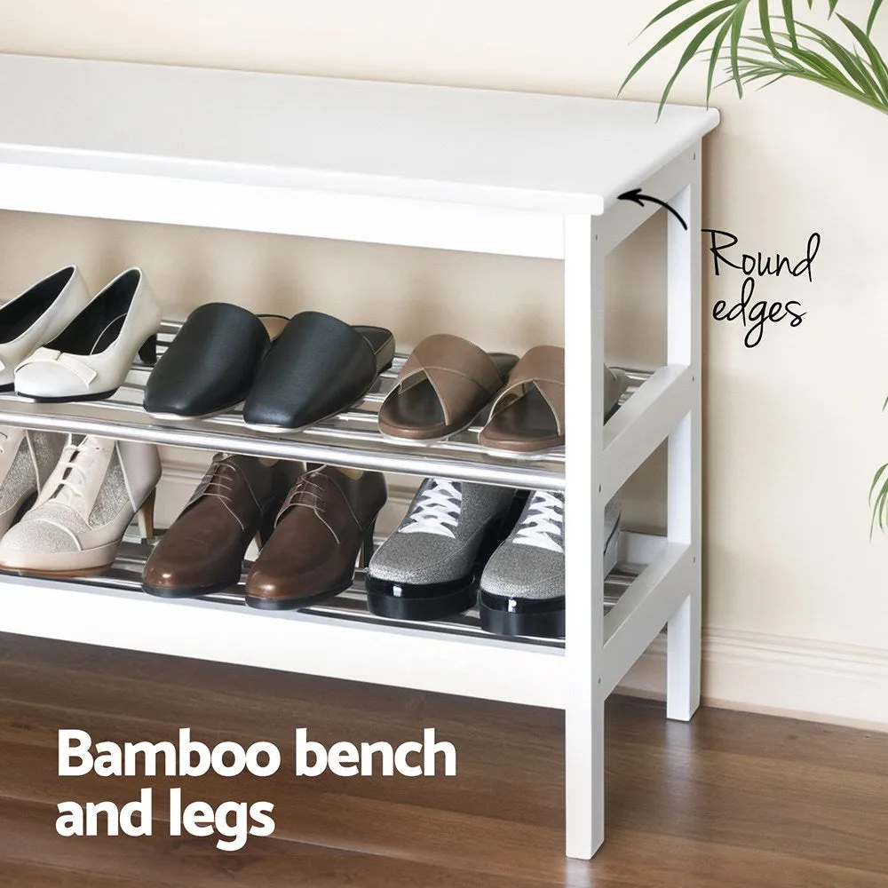 Artiss Shoe Rack Cabinet Bamboo Bench 10 Paris White