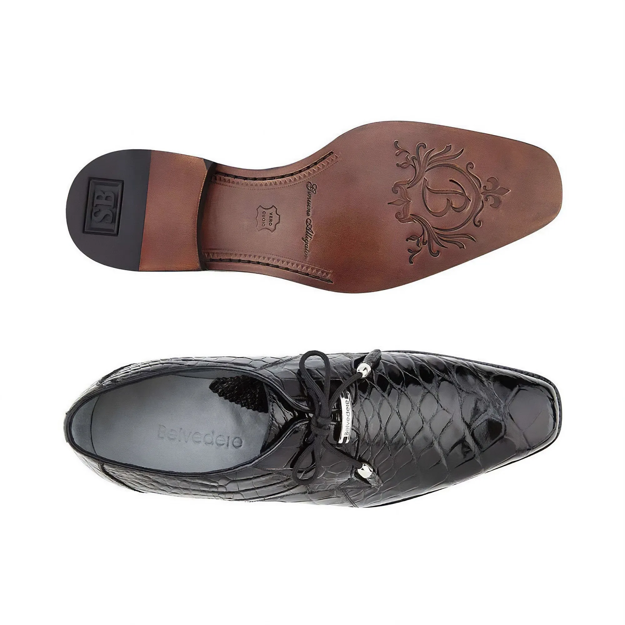 Belvedere Lago in Black Genuine Alligator Oxfords