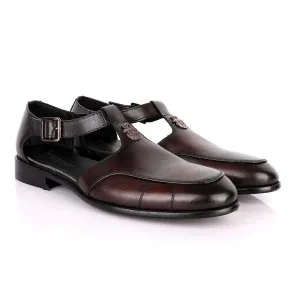 Billionaire Logo Head Coffee Plain Leather Sandal Shoe