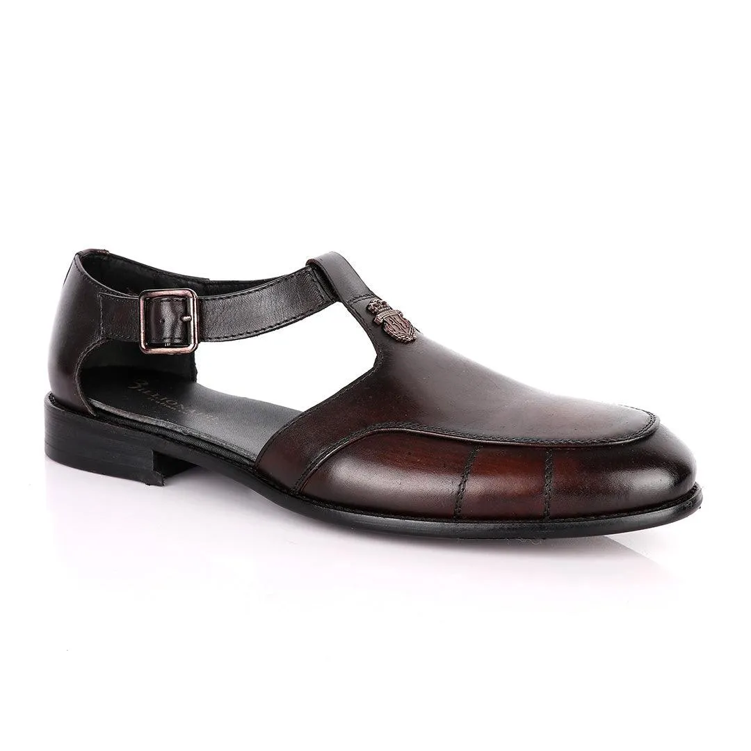 Billionaire Logo Head Coffee Plain Leather Sandal Shoe