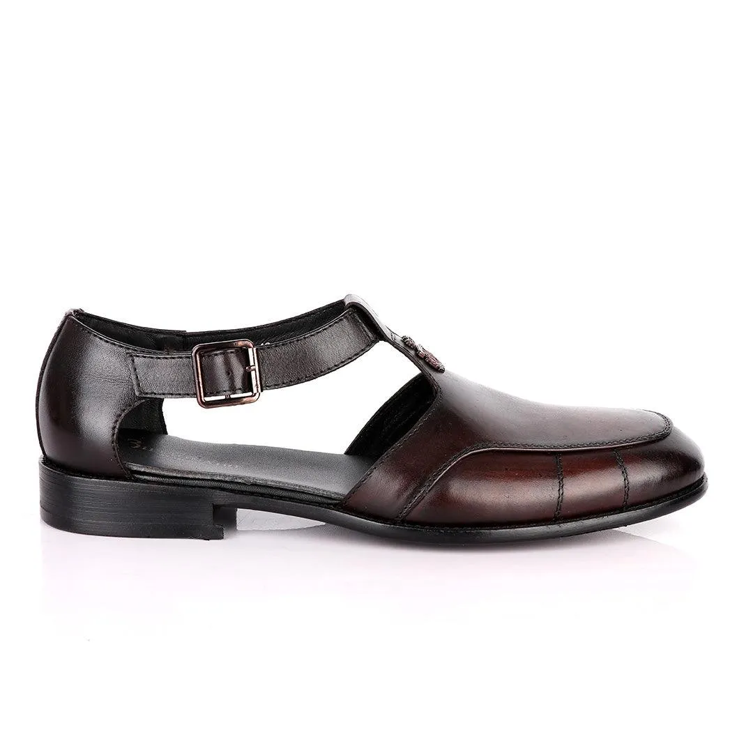 Billionaire Logo Head Coffee Plain Leather Sandal Shoe