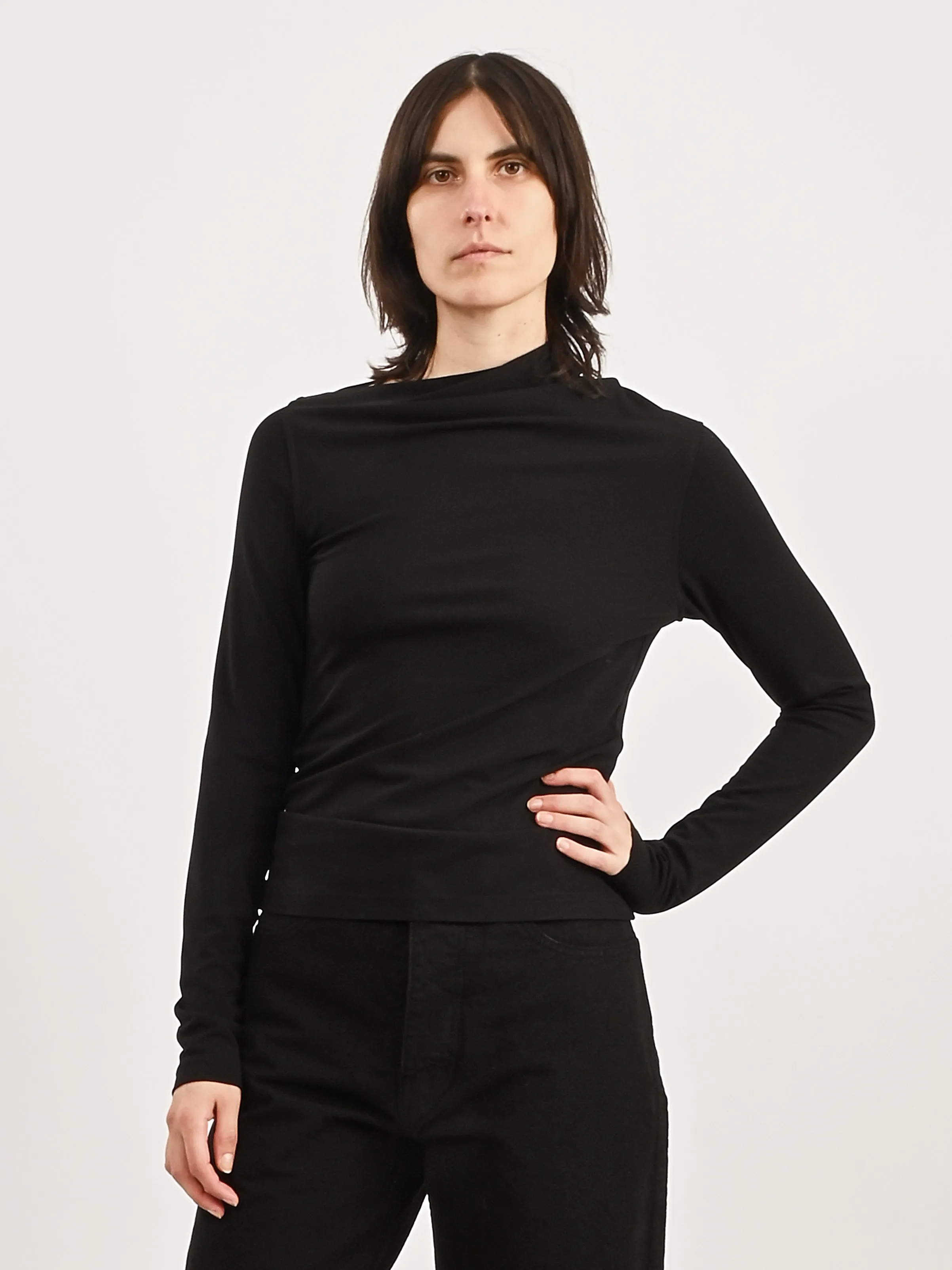 Black Draped Jersey Top