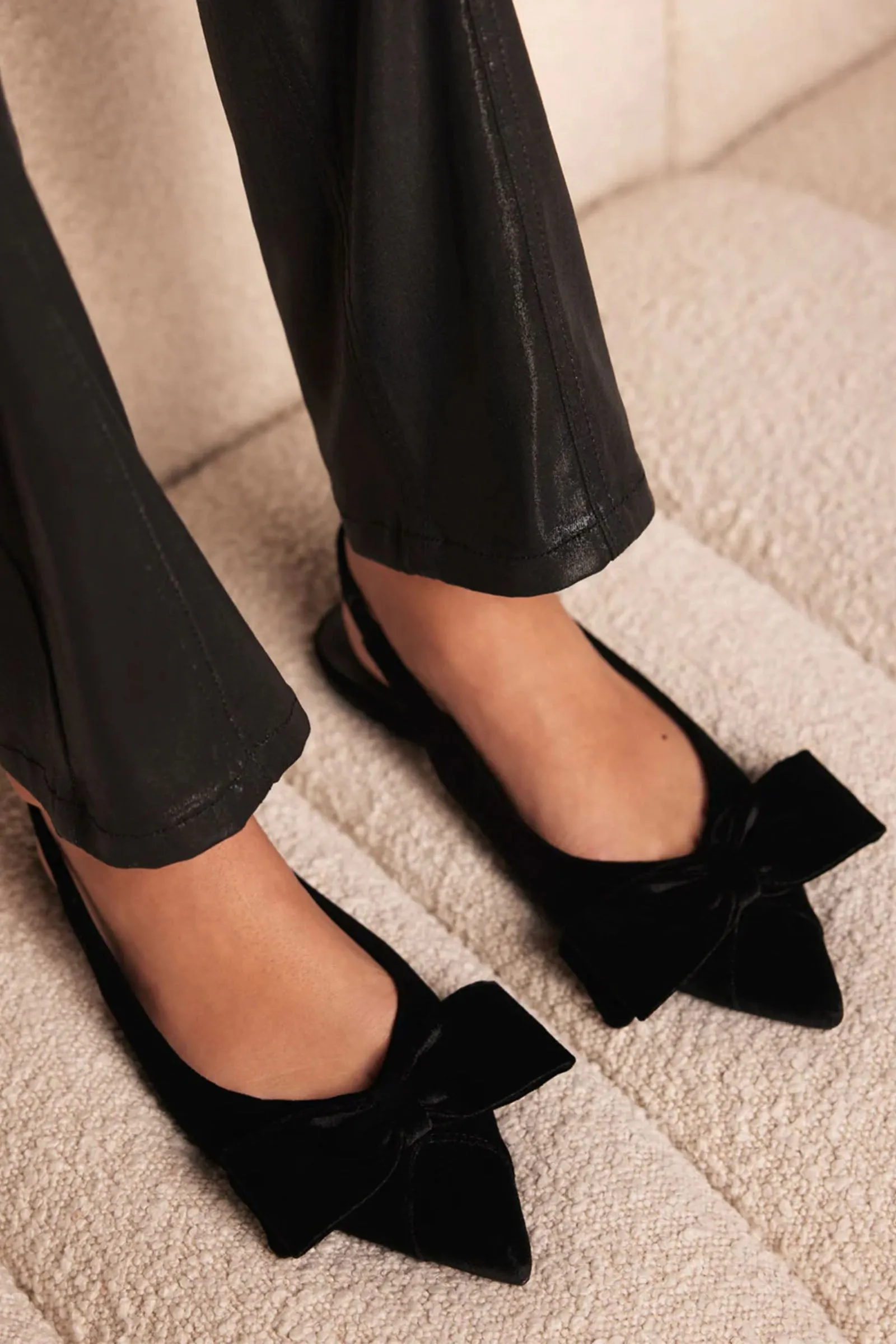 Black Velvet Sling Back Flat Shoes