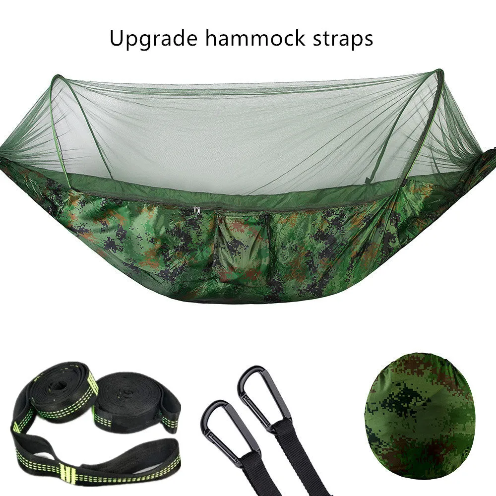 Camping Hammock with Mosquito Net Pop-Up Light Portable Outdoor Parachute Hammocks Swing Sleeping Hammock Camping Stuff