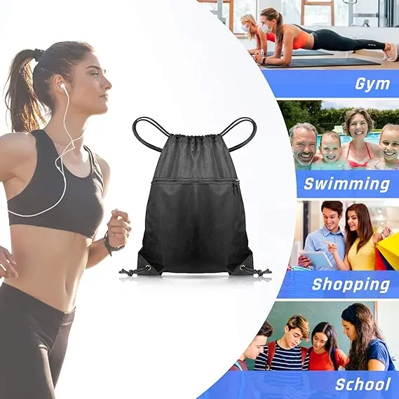 CHEPULA Drawstring Gym Bag, Large Sports Backpack String Swim Drawstring PE Bags for Women Men, Travel Beach School Bag with Waterproof