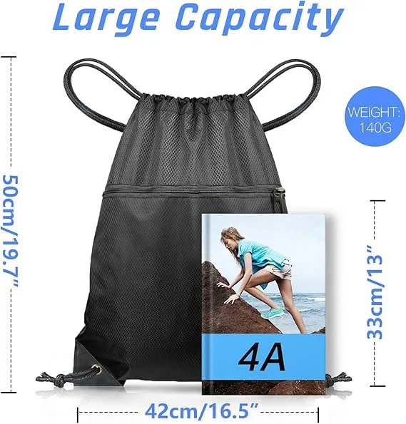 CHEPULA Drawstring Gym Bag, Large Sports Backpack String Swim Drawstring PE Bags for Women Men, Travel Beach School Bag with Waterproof