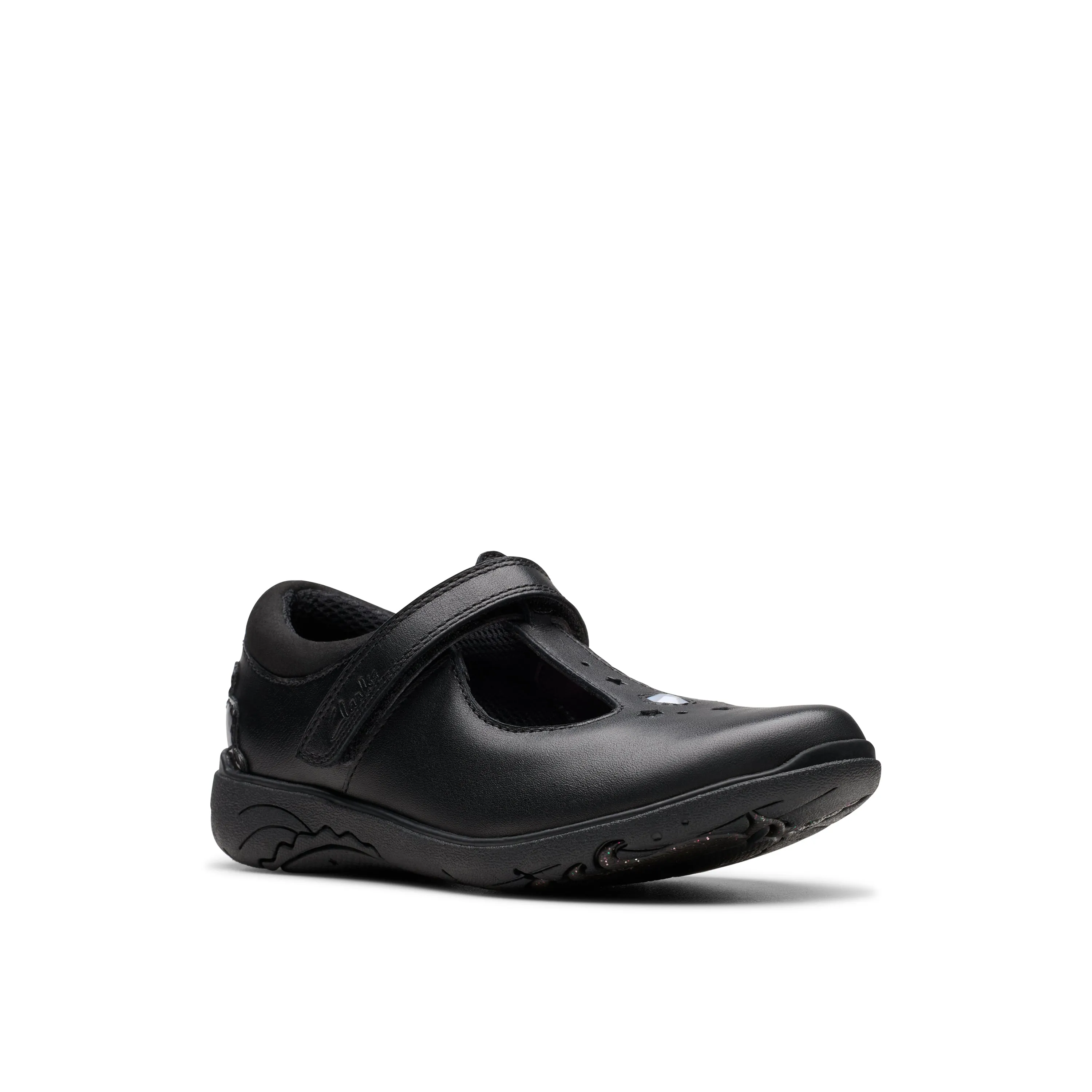 Clarks Relda Gem K Girls Black T-Bar School Shoes