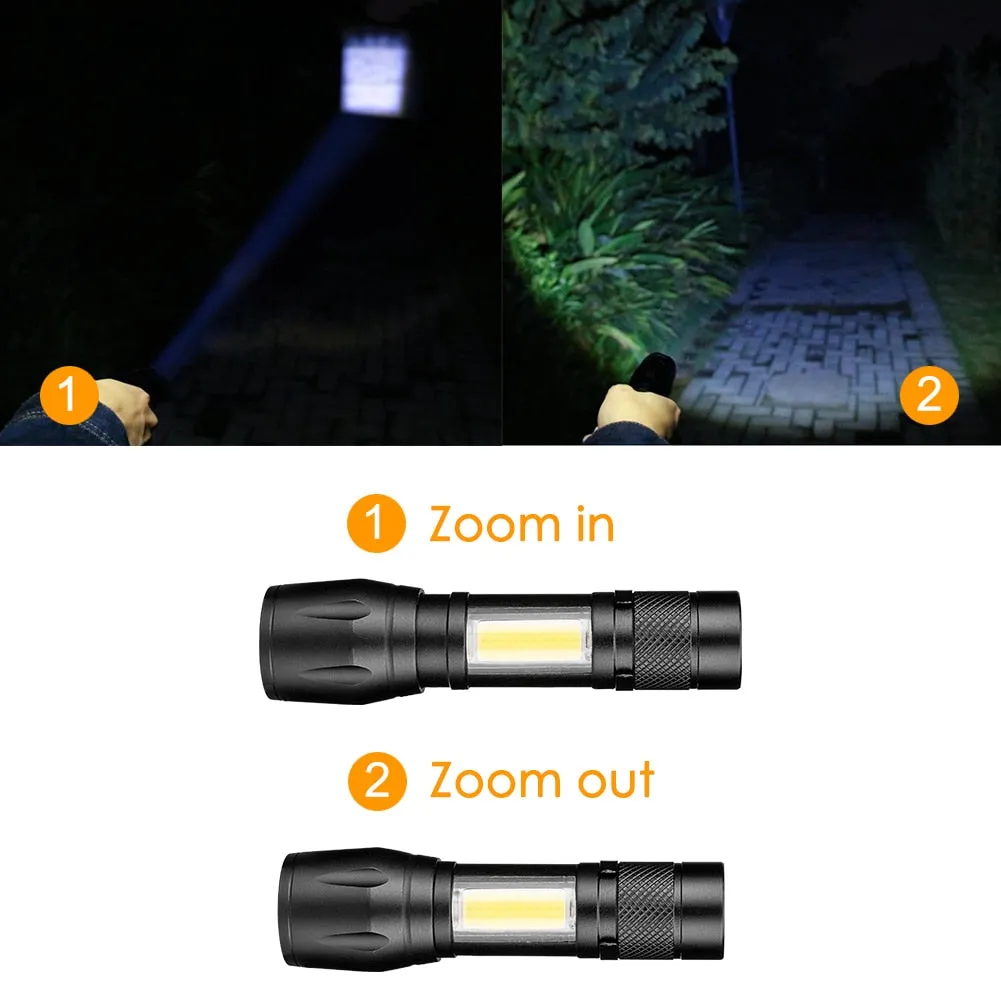 COB LED Flashlight Super Bright Waterproof Handheld Flashlights Torch Pocket Work Light for Emergency Lighting