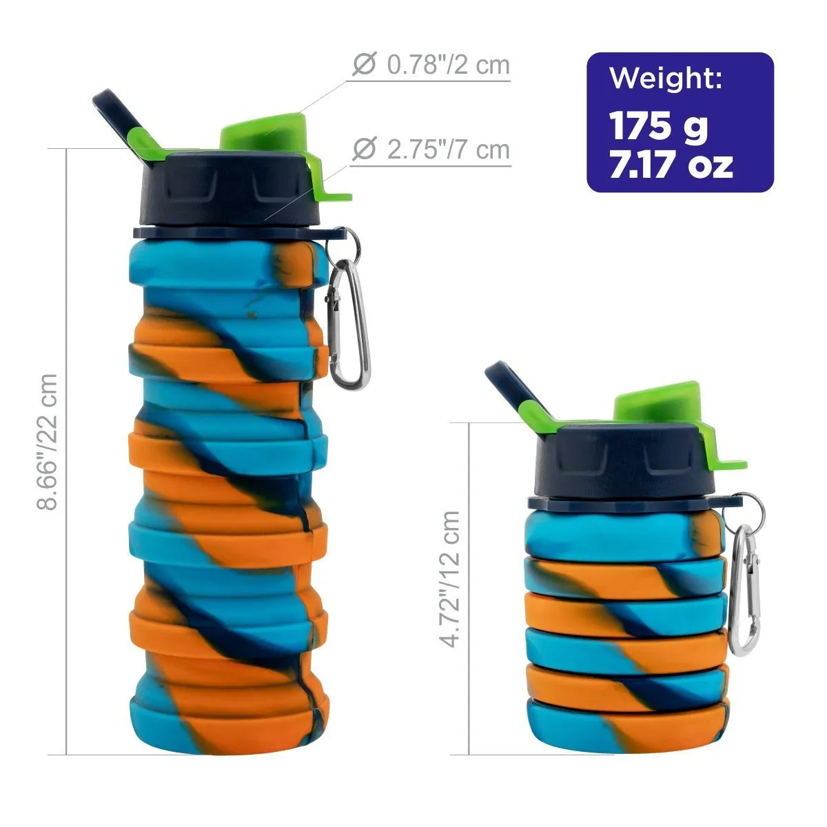 Collapsible Silicone 16 oz Water Bottle for Travel, Gym, Camping, Hiking, Fishing and More