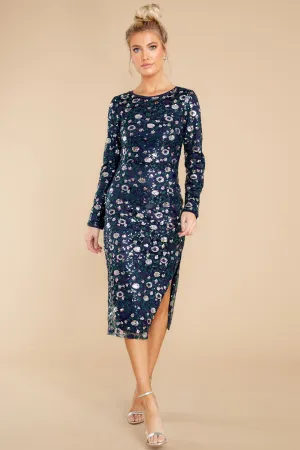 Complete This Moment Navy And Silver Sequin Midi Dress