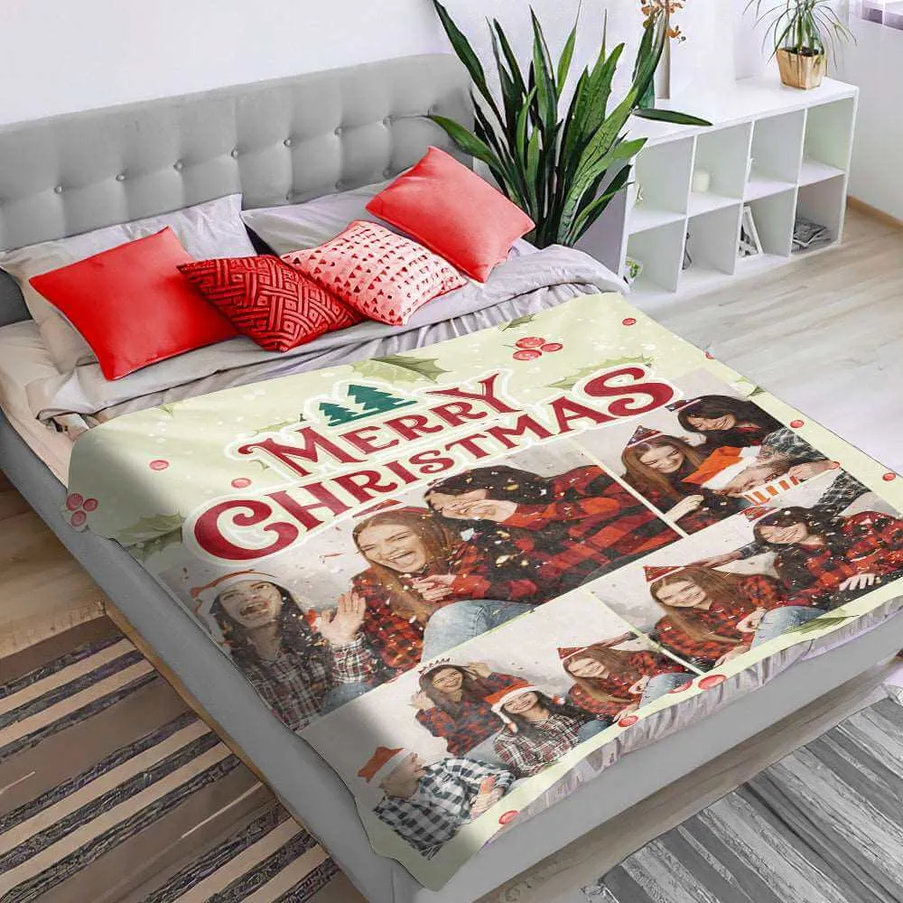 Custom Photo Blanket Personalized Christmas Throw Blanket with Text