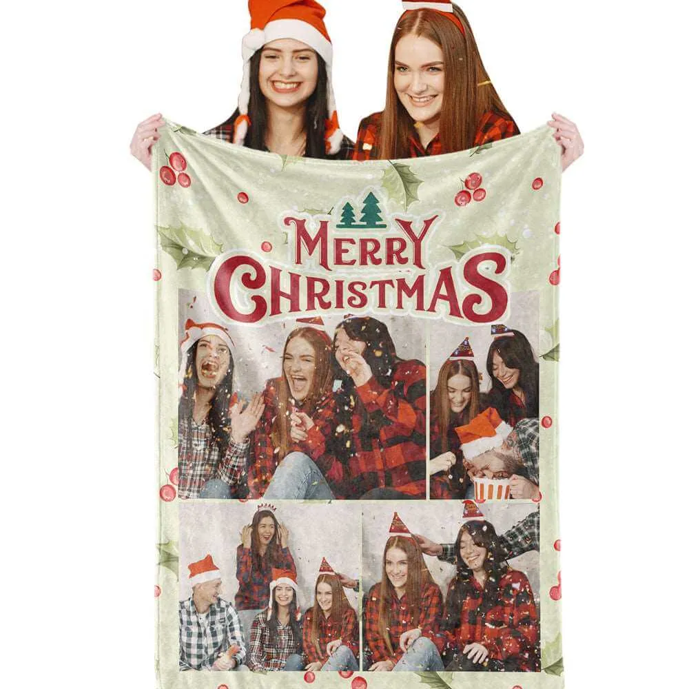 Custom Photo Blanket Personalized Christmas Throw Blanket with Text