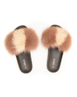 Fox Fur Slides - Beige