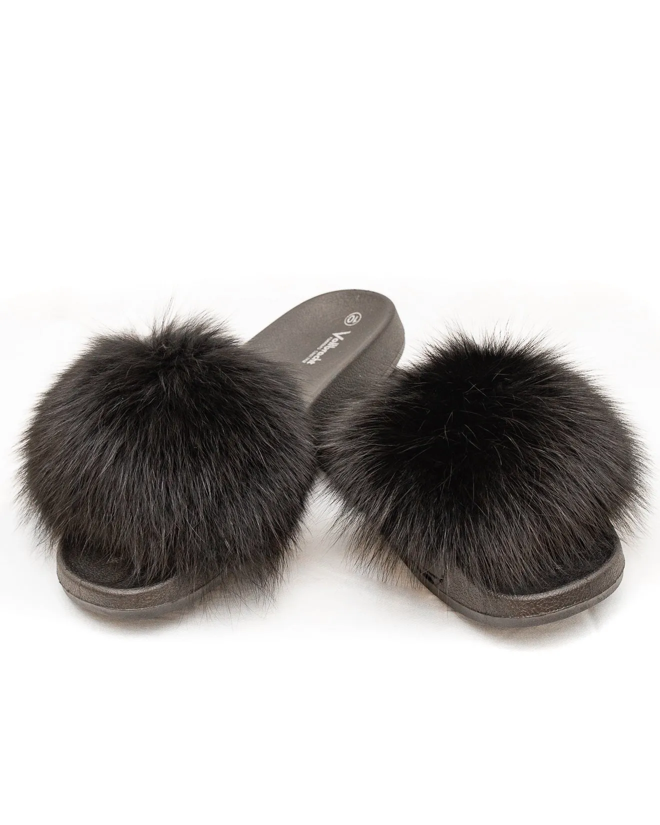 Fox Fur Slides - Black