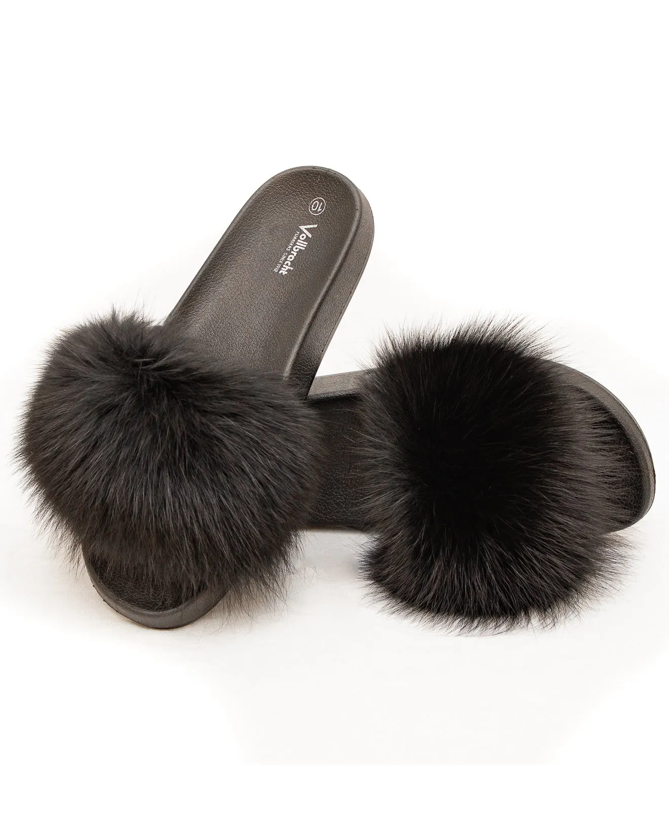 Fox Fur Slides - Black