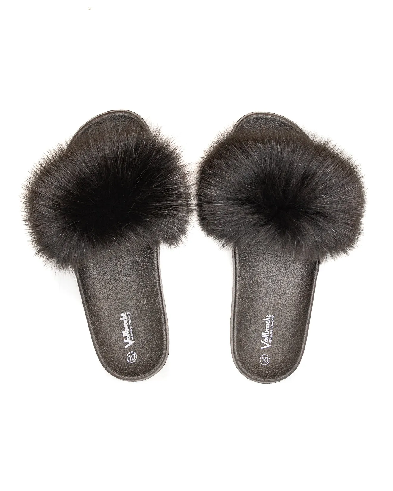 Fox Fur Slides - Black