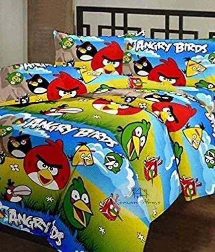 GodSun Harvest Kid's Super Soft Floral Design Print Reversible Single Bed Dohar, Multicolour (Angry Bird, Single) (100% Microfibre)