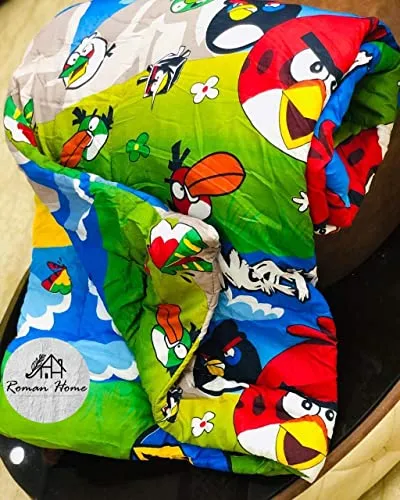 GodSun Harvest Kid's Super Soft Floral Design Print Reversible Single Bed Dohar, Multicolour (Angry Bird, Single) (100% Microfibre)