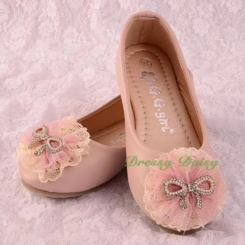 GS014 Lace Lather Ballet Slipper Shoes US Size 8.5-1.5 Flower Girl Pageant Party