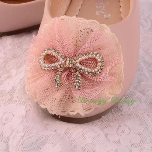 GS014 Lace Lather Ballet Slipper Shoes US Size 8.5-1.5 Flower Girl Pageant Party