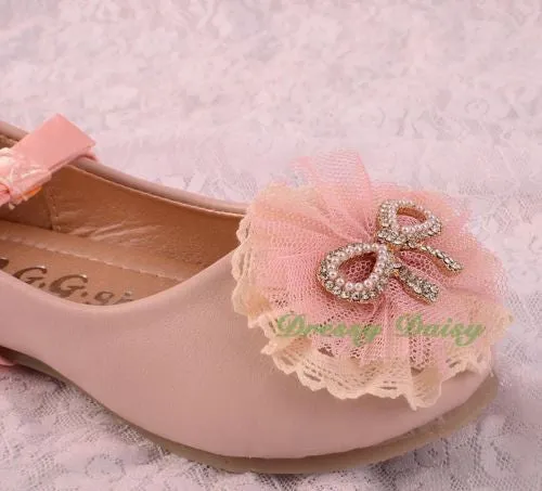 GS014 Lace Lather Ballet Slipper Shoes US Size 8.5-1.5 Flower Girl Pageant Party