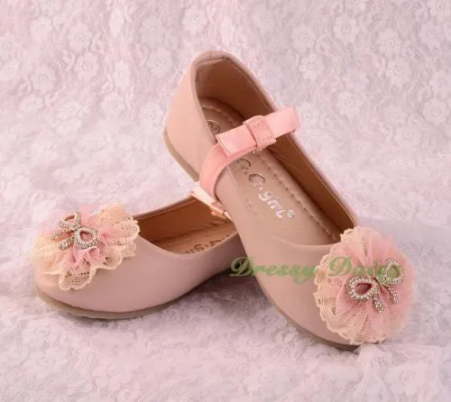 GS014 Lace Lather Ballet Slipper Shoes US Size 8.5-1.5 Flower Girl Pageant Party