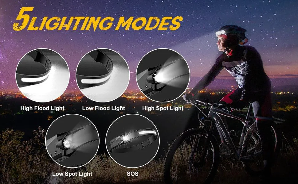 Headlamp USB Rechargeable LED Sensor Flashlight Waterproof Hands-Free