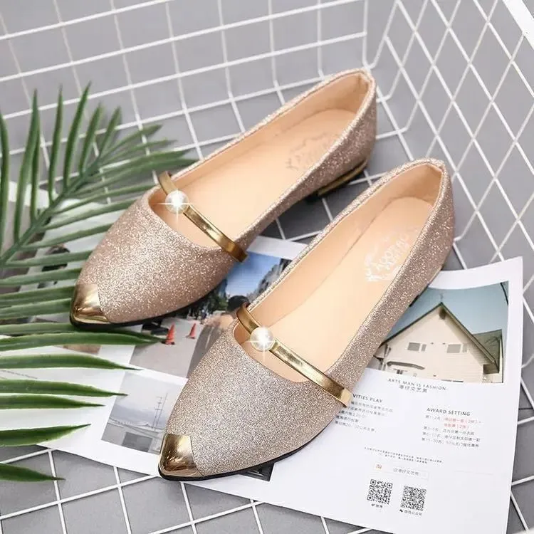 Low Heel Loafers Women Pointed Toe Pumps Elegant Flat Dress Shoes for Ladies