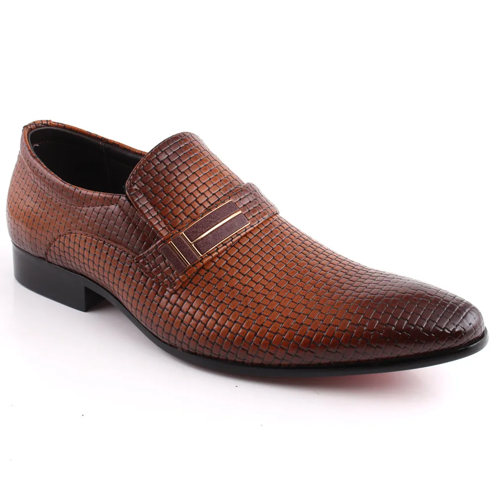 Men “Hurley” Pointy Toe Dual Shade Textured Buckle Loafer Shoes