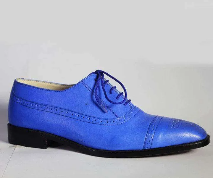 Men's Blue Cap Toe Lace Up Leather Shoe