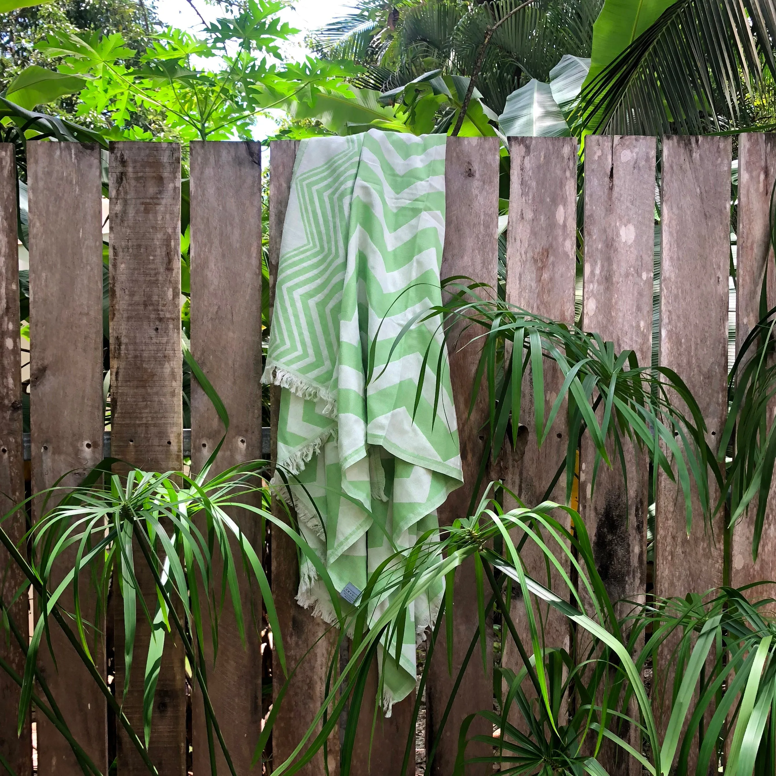 Mersin Chevron Towel / Blanket  - Green by Eco Hilana