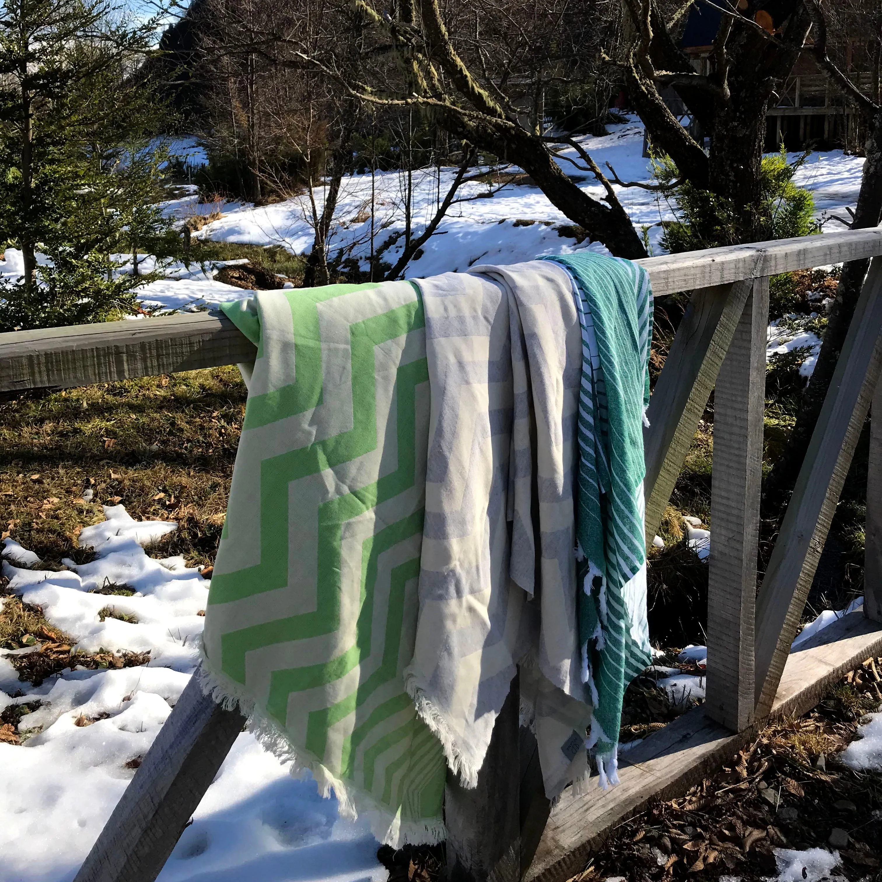 Mersin Chevron Towel / Blanket  - Green by Eco Hilana