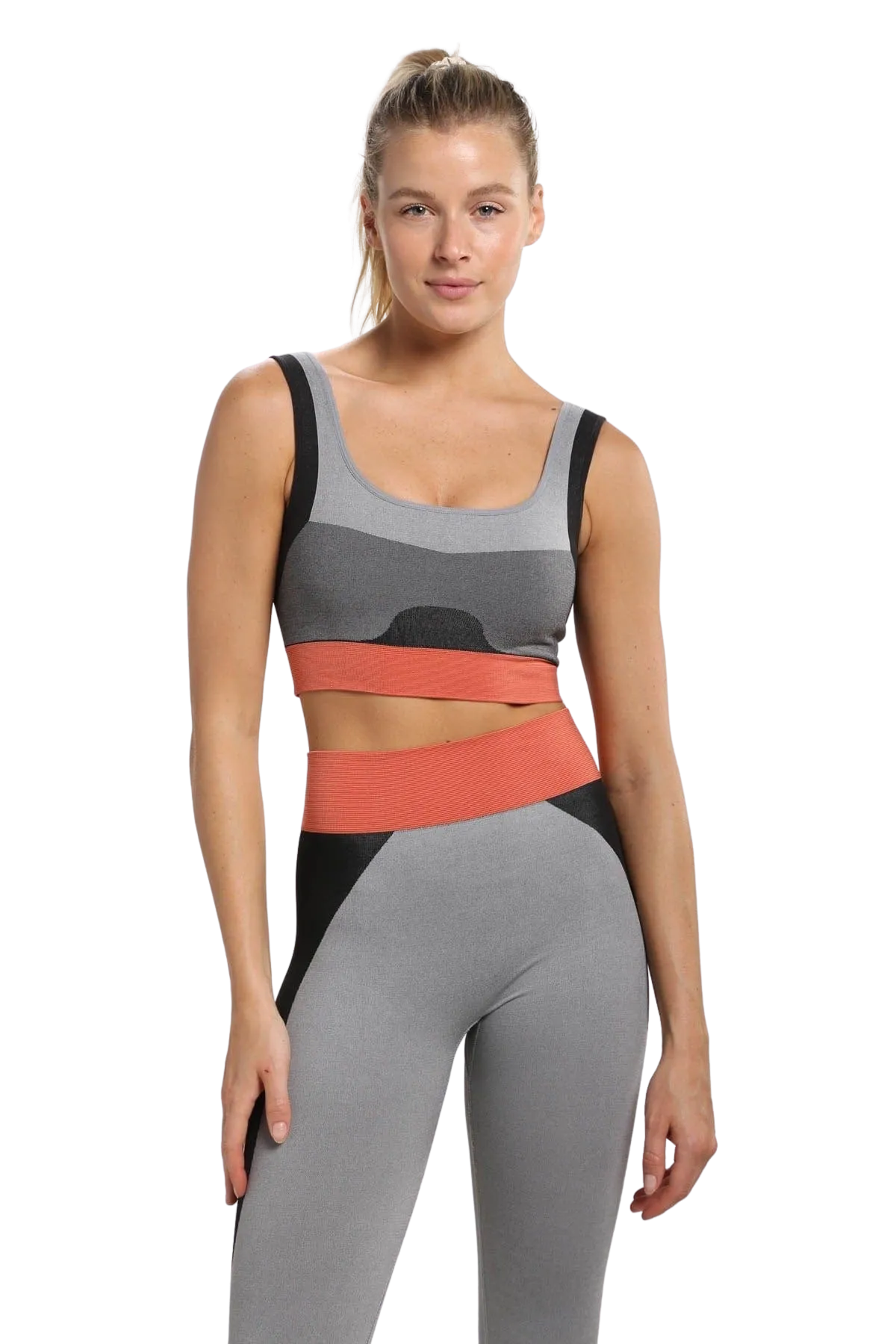 Mono B Seamless Color Block High-Waisted Legging - Grey