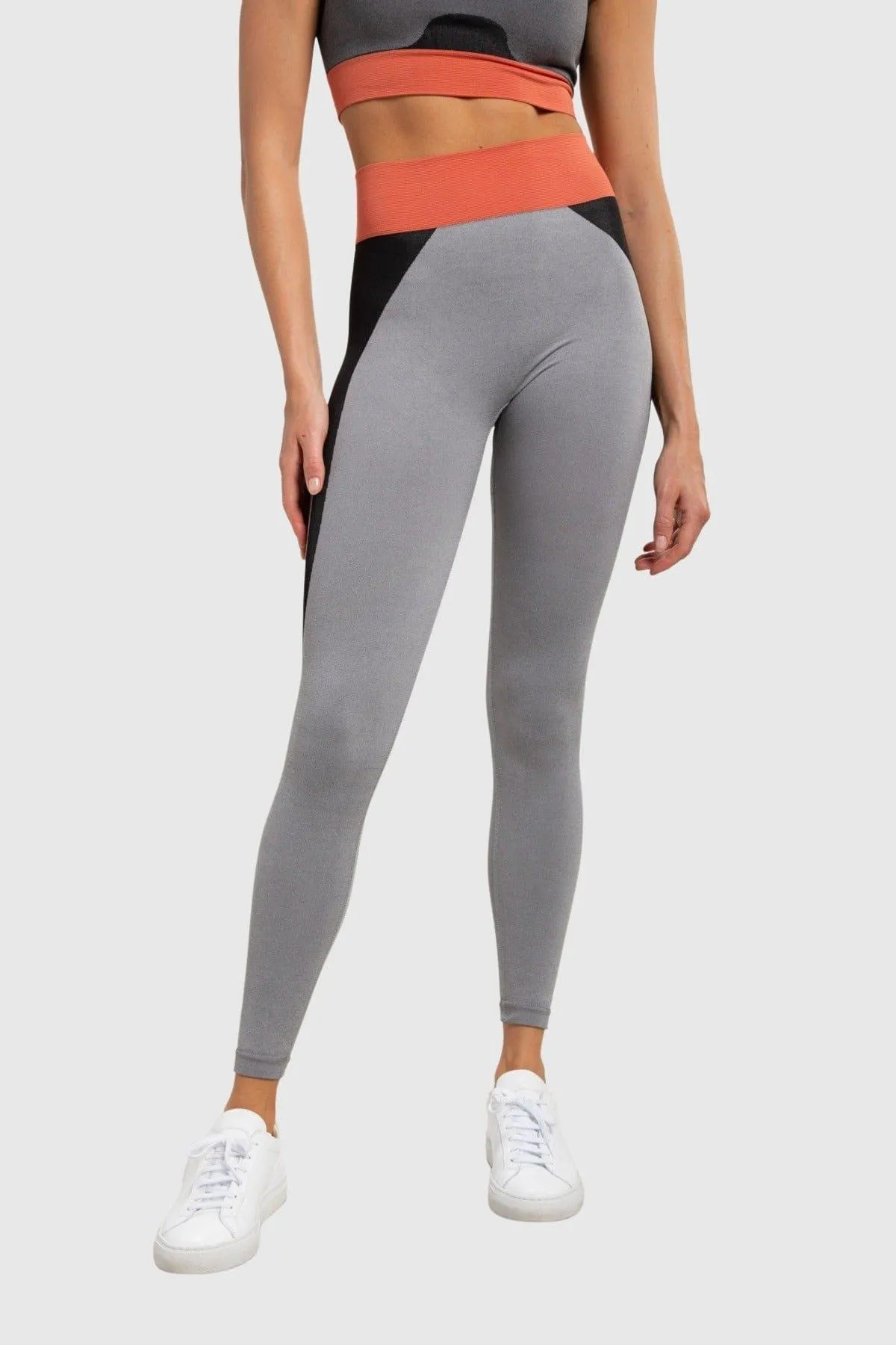 Mono B Seamless Color Block High-Waisted Legging - Grey