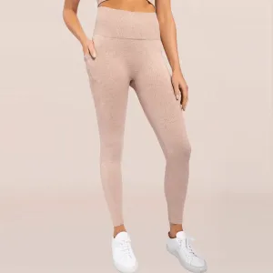 Mono B Seamless Hybrid Pocket Ribbed High-Waisted Legging - Mud