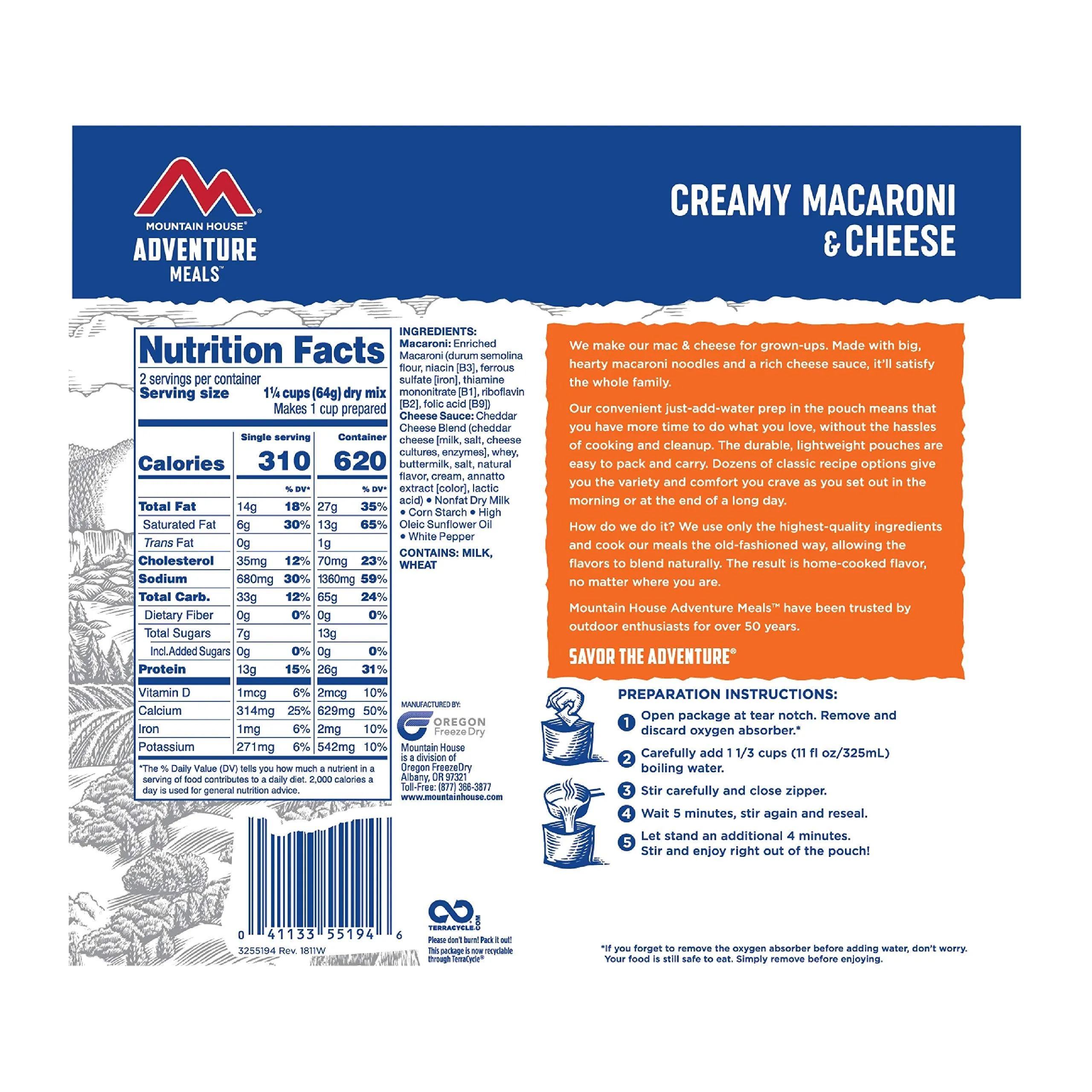 Mountain House - Creamy Macaroni and Cheese Pouch - 6 Pack