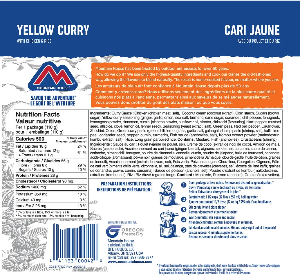 Mountain House Yellow Curry with Chicken and Rice Pouch (Gluten Free) - One Serving