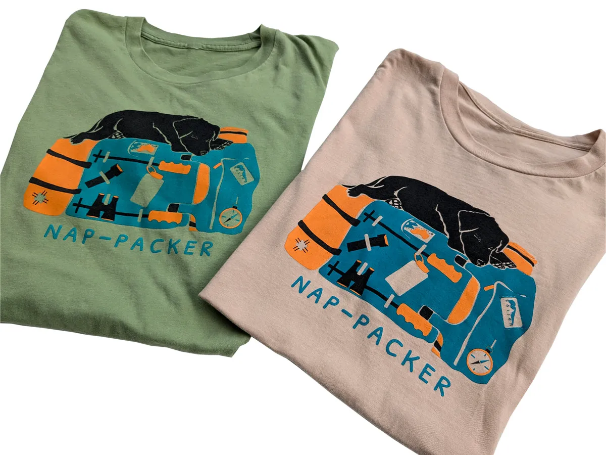 Nap-Packer Graphic Tee | 100% Organic Cotton T-shirt | Backpacking Adventure Dog