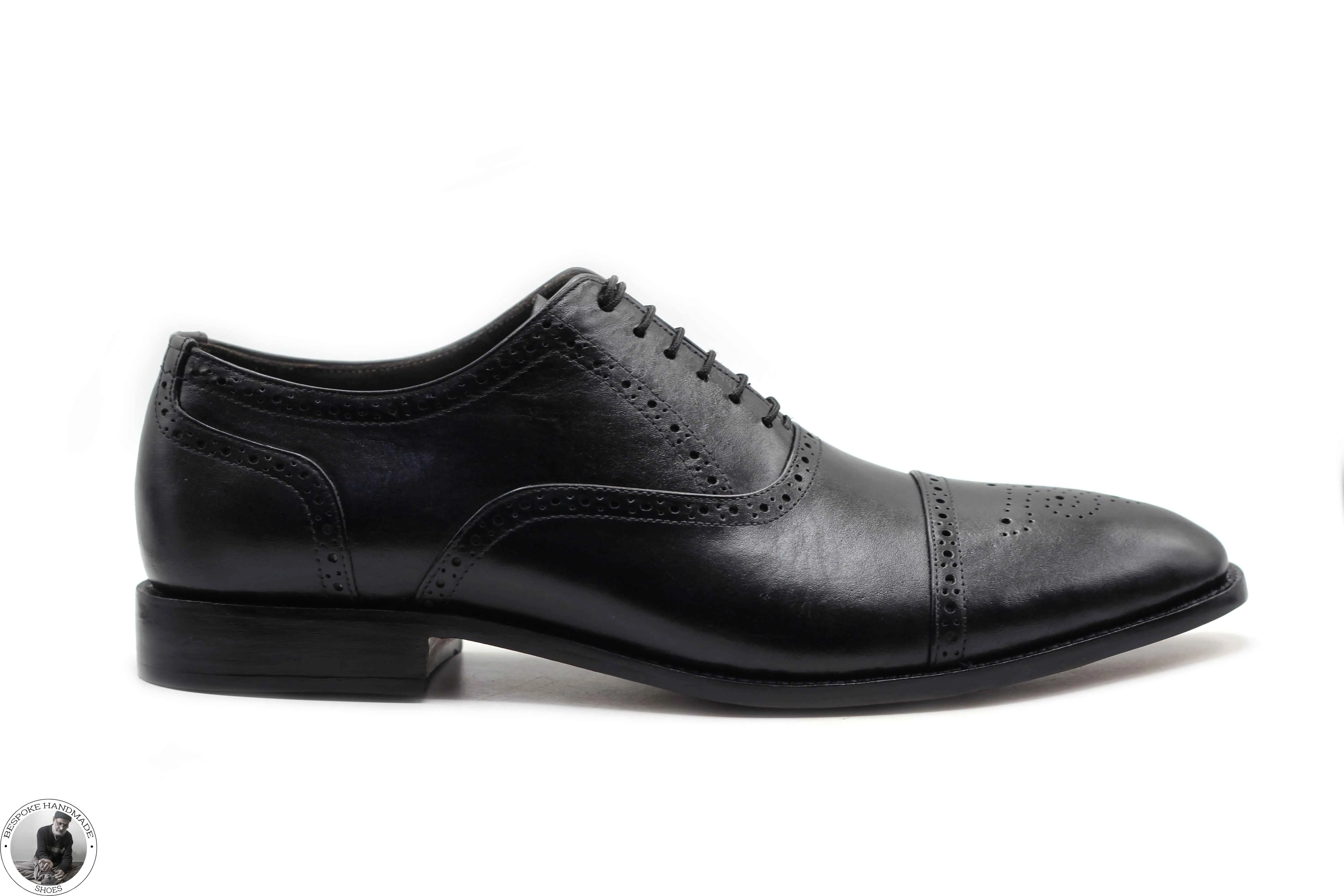 New Men's Handmade Black Leather Oxford Toe Cap Brogue Fashion / Dress Shoes For Men's