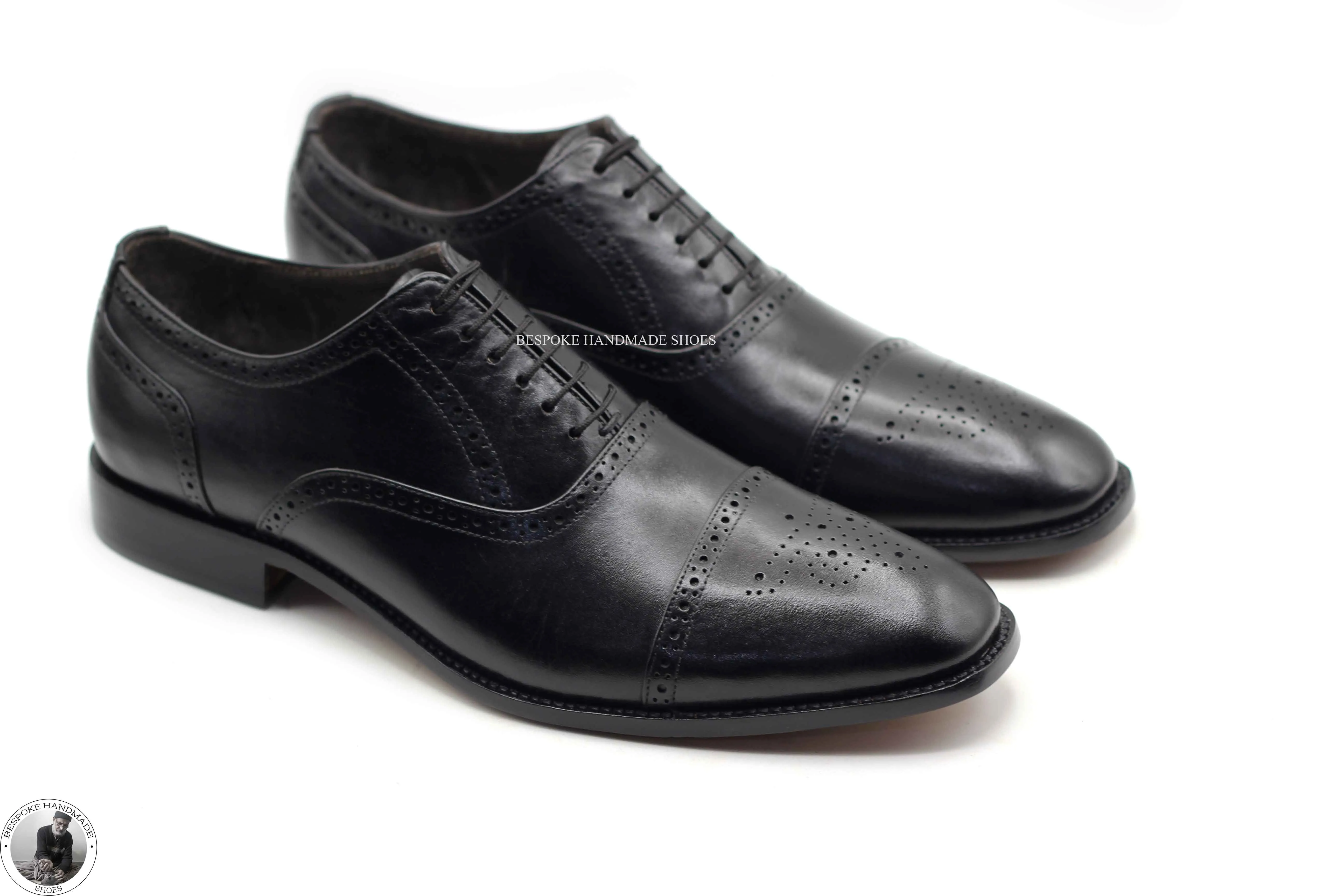 New Men's Handmade Black Leather Oxford Toe Cap Brogue Fashion / Dress Shoes For Men's