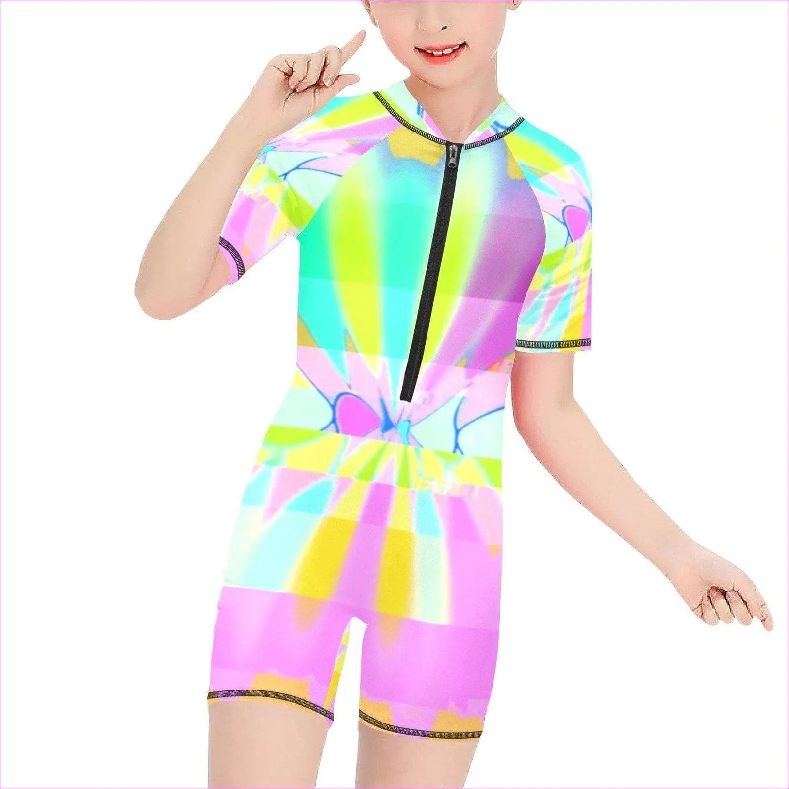 Northern Lights Girls Short Sleeve One-Piece Swimsuit