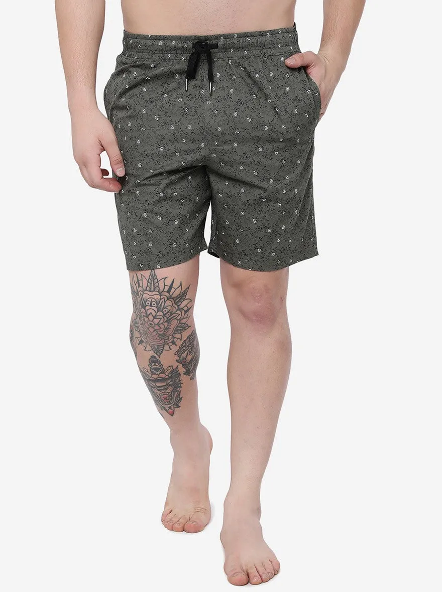 Olive Printed Regular Fit Shorts | JadeBlue