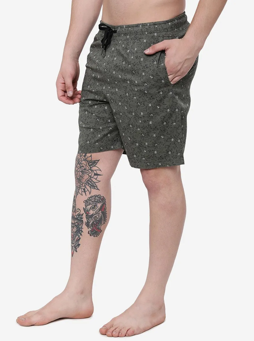 Olive Printed Regular Fit Shorts | JadeBlue