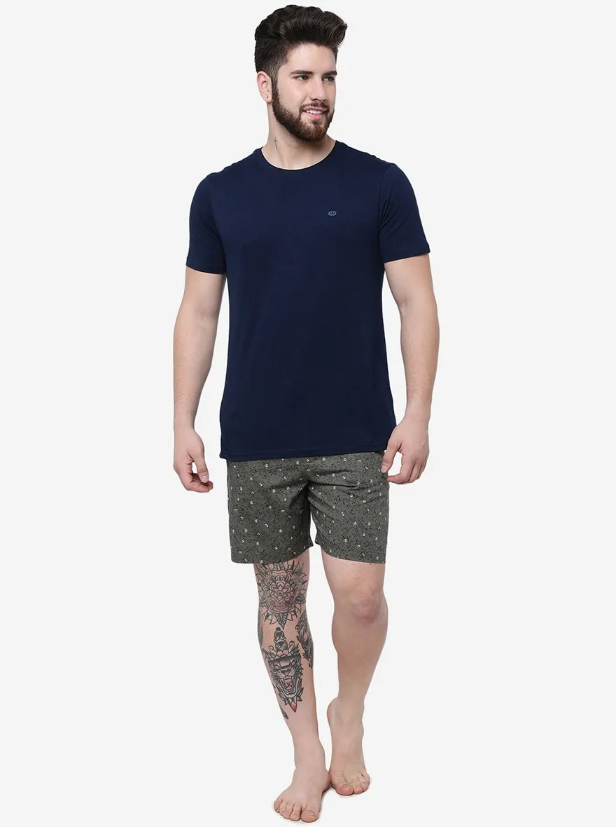 Olive Printed Regular Fit Shorts | JadeBlue